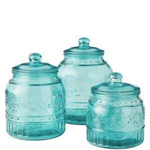 Pioneer Woman Cassie Teal 3 Piece Canister Set